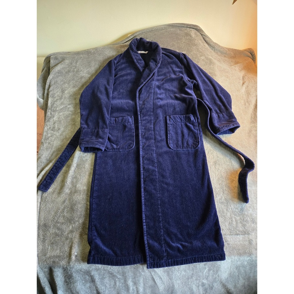 Victoria's Secret Robe Women OS Navy Blue Good Velour Tie Waist Plush Pocket